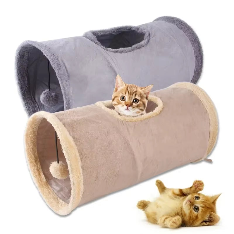 Collapsible Cat Tunnel Kitten Play Tube for Large Cats Dogs Bunnies with Ball Fun Cat Toys 2 Suede Peep Hole Pet Toys WF