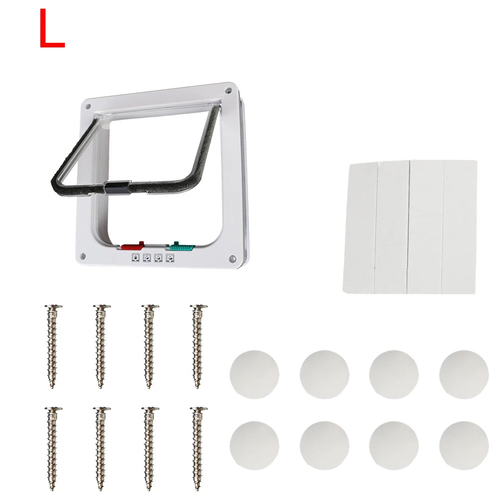 ABS Plastic with 4 Way Lock Security Flap Door Small Pet Supplies Cat Puppy Safety Gate for Dog Cat Kitten Dog Cat Flap Door