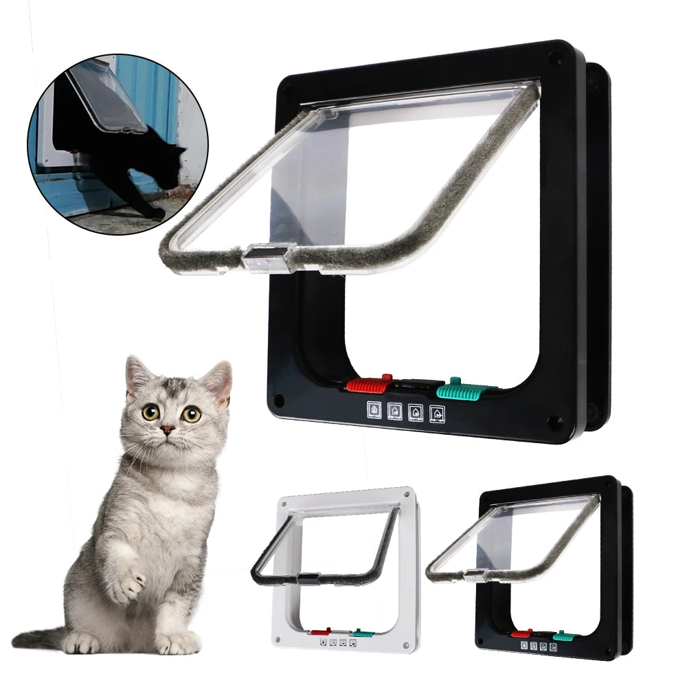 ABS Plastic with 4 Way Lock Security Flap Door Small Pet Supplies Cat Puppy Safety Gate for Dog Cat Kitten Dog Cat Flap Door