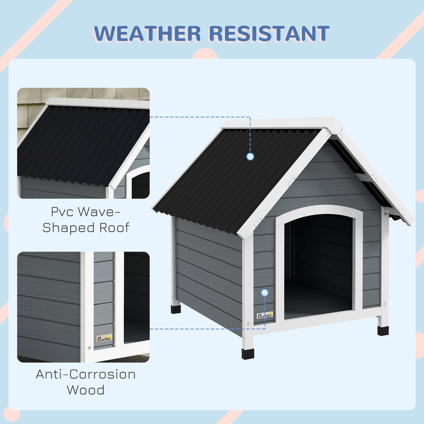 Outdoor Dog Kennel Wooden Dog House w/ Removable Floor, Anti-Corrosion Wood, for Medium Dogs, 75W x 88D x 82Hcm | PawHut-4