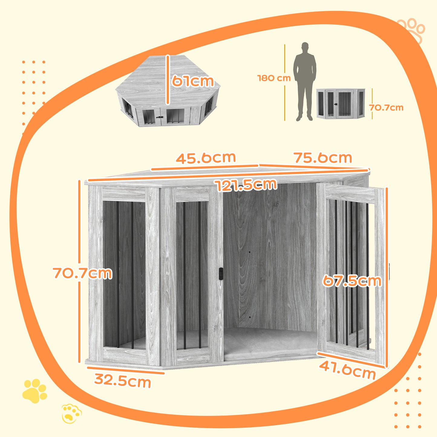 2 in 1 Dog Crate with Side Table, Cushion, 122 x 61 x 71cm in Grey by PawHut-1