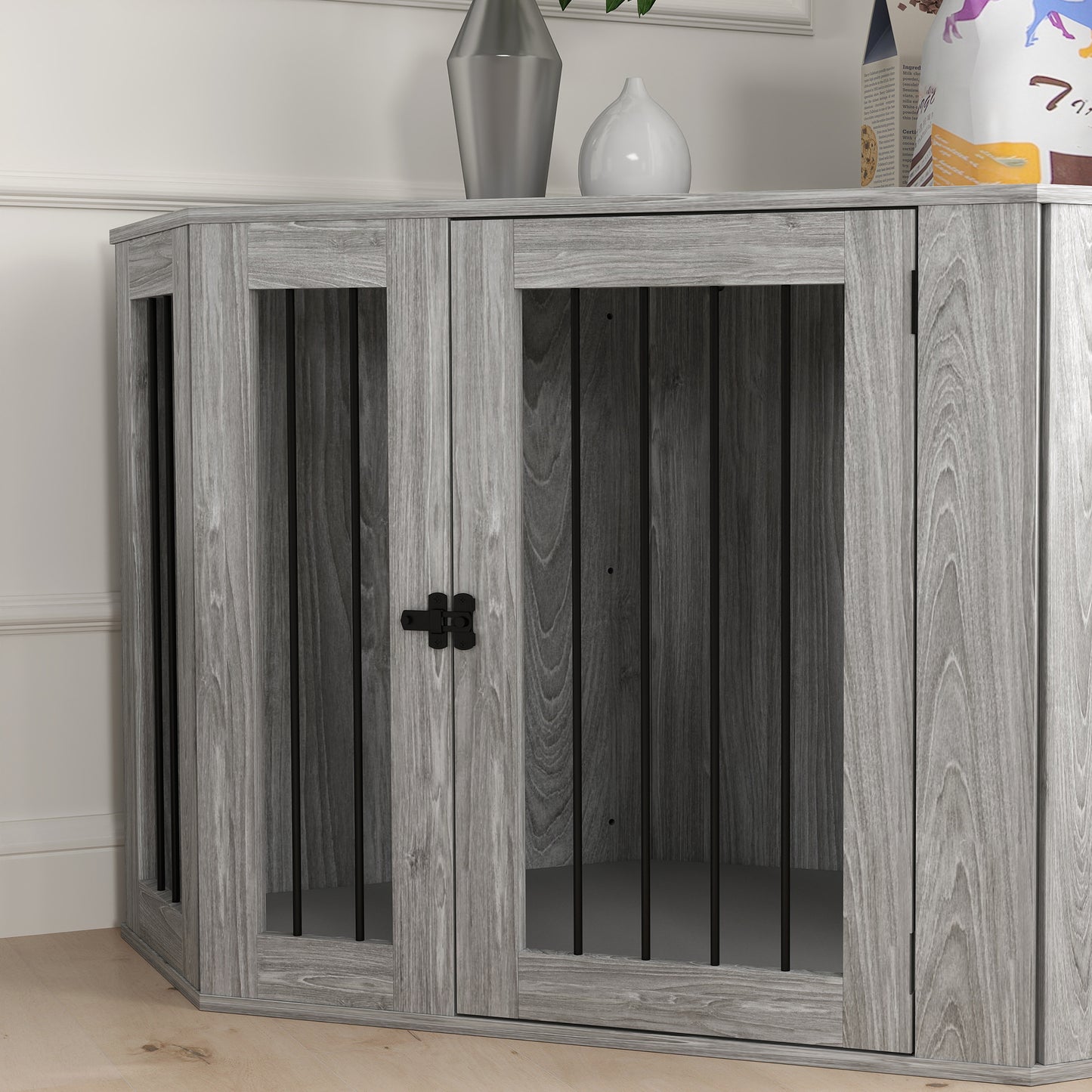 2 in 1 Dog Crate with Side Table, Cushion, 122 x 61 x 71cm in Grey by PawHut-6