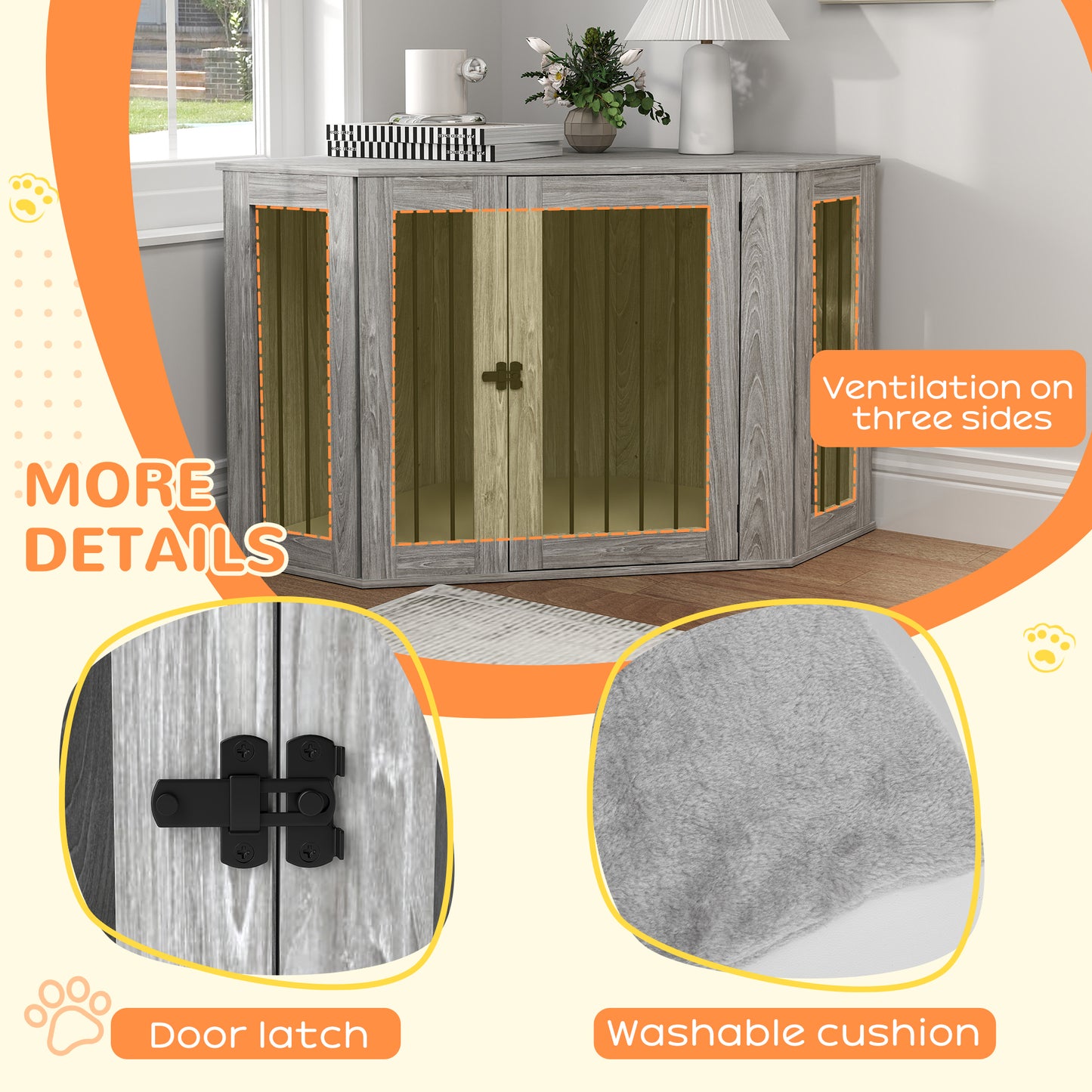 2 in 1 Dog Crate with Side Table, Cushion, 122 x 61 x 71cm in Grey by PawHut-4