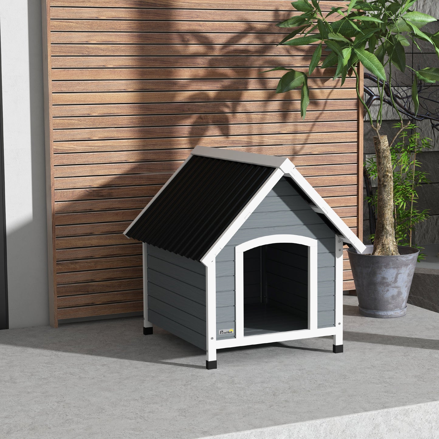 Outdoor Dog Kennel Wooden Dog House w/ Removable Floor, Anti-Corrosion Wood, for Medium Dogs, 75W x 88D x 82Hcm | PawHut-6