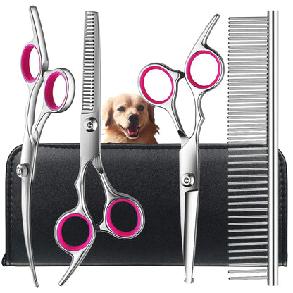 4Pcs Dog Grooming Scissors with Safety round Tip-Stainless Steel Set for Precise Trimming and Shaping Ideal for All Breeds