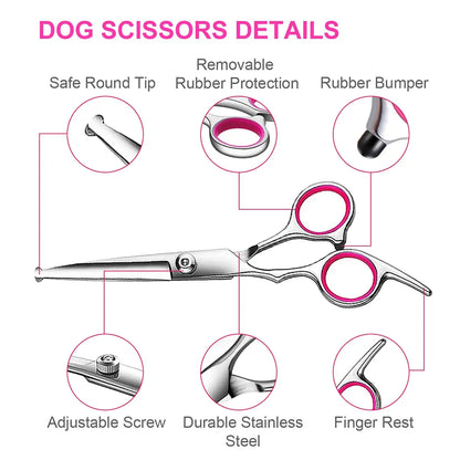 4Pcs Dog Grooming Scissors with Safety round Tip-Stainless Steel Set for Precise Trimming and Shaping Ideal for All Breeds