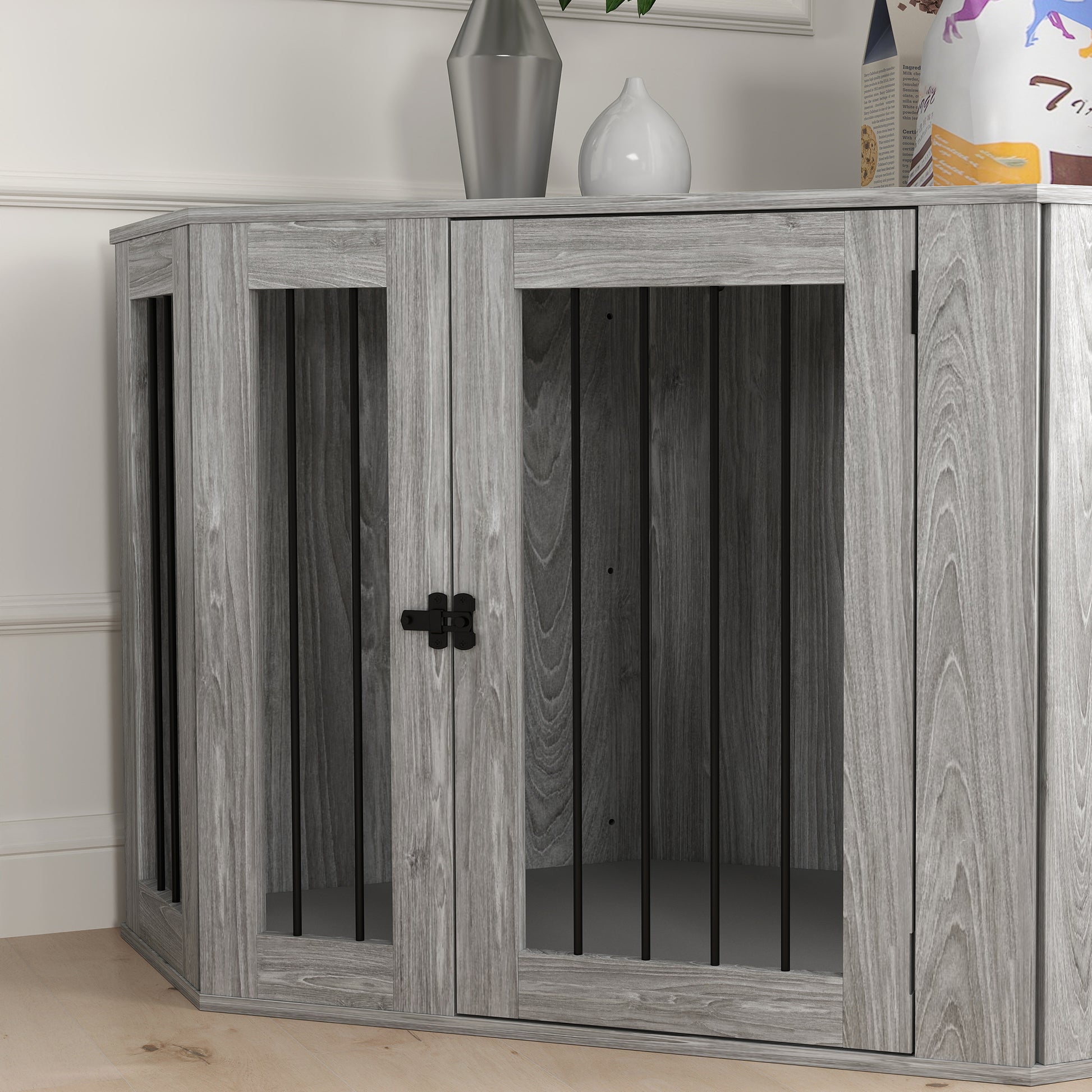 2 in 1 Dog Crate with Side Table, Cushion, 122 x 61 x 71cm in Grey by PawHut-6