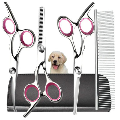4Pcs Dog Grooming Scissors with Safety round Tip-Stainless Steel Set for Precise Trimming and Shaping Ideal for All Breeds